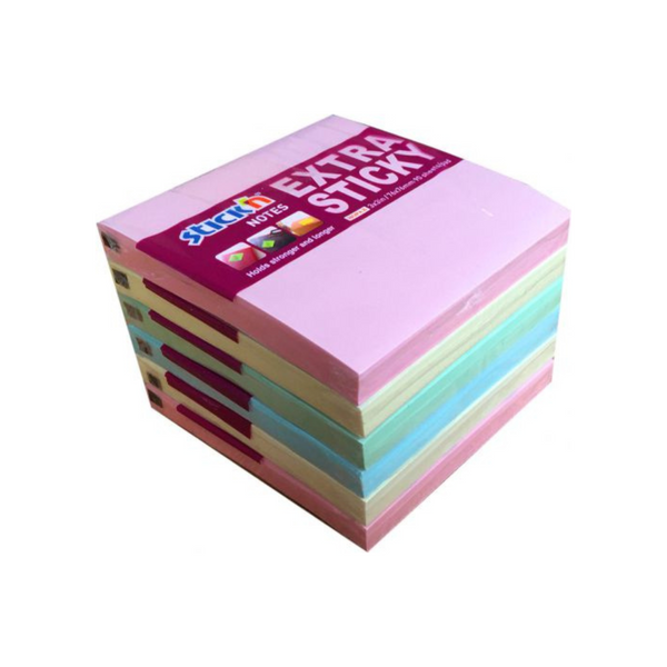 Extra Sticky Notes 76x76mm 90 Sheets Neon Colours, 1 Pack of 6